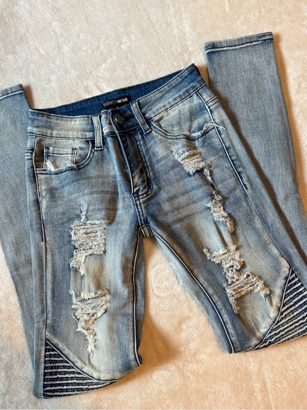 Fashion Nova Light Blue Distressed Skinny Jeans